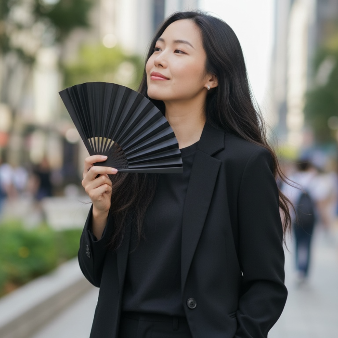 Edo Leather Fan - Black -