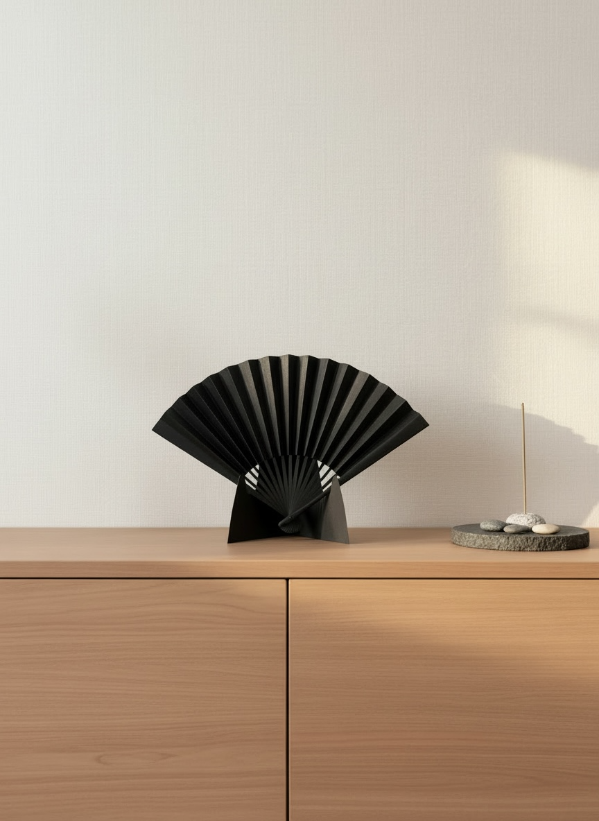 Edo Leather Fan - Black -